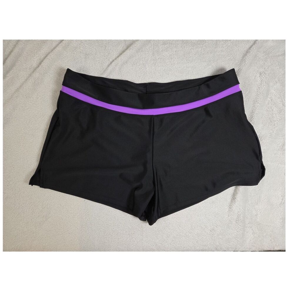 ZeroXposur Women’s XL Black/Purple Solid Lined Stretch Pull-On Swim Shorts